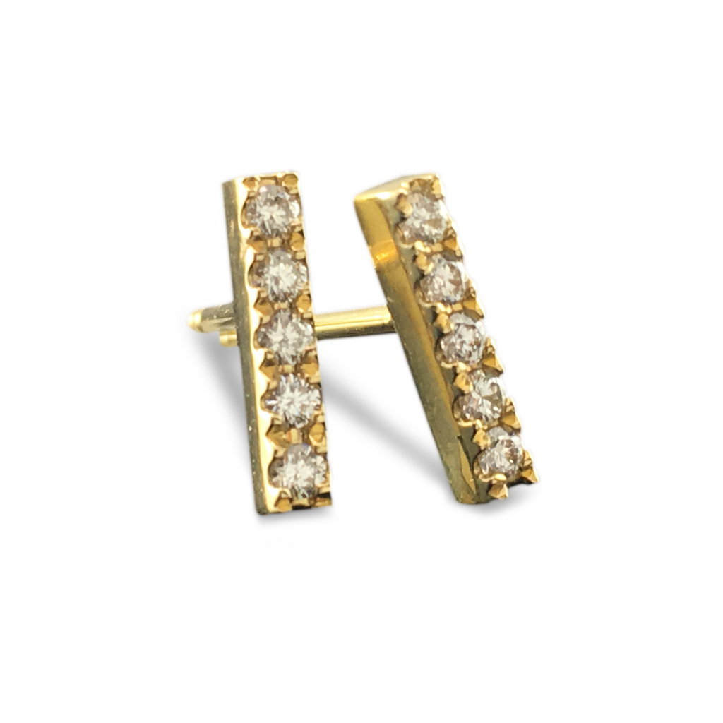 Gold & Diamond Pave Bar Earrings - 14K