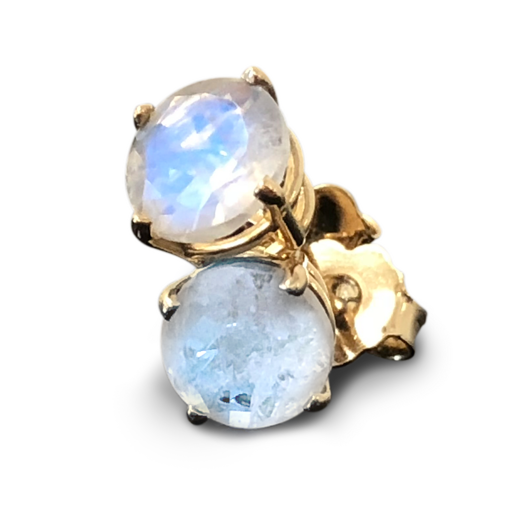 Rainbow Moonstone Stud Earrings - 14K 6mm