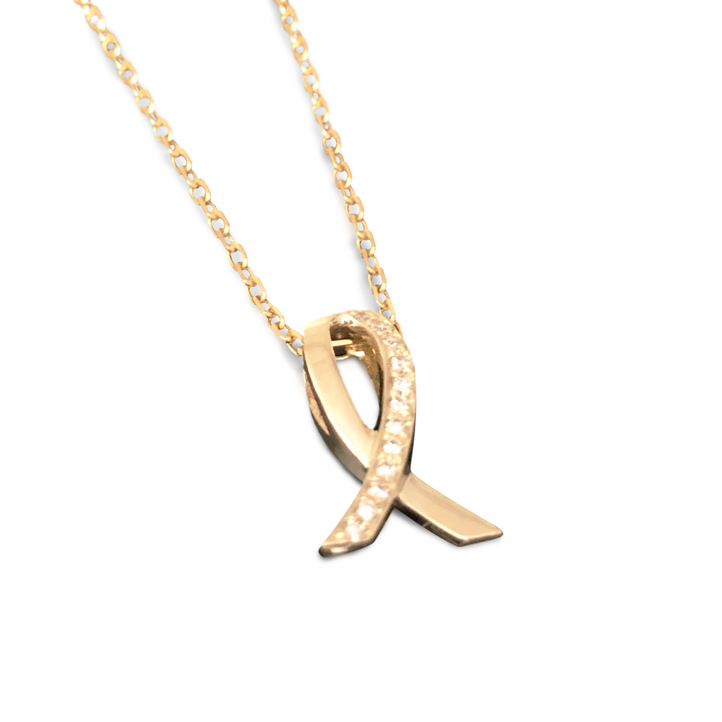 Diamond Pink Ribbon Pendant - 14K