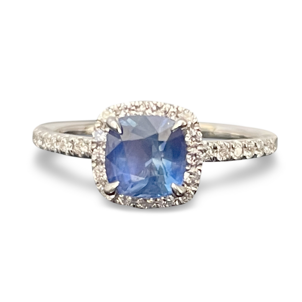 Square Cushion Sapphire Engagement Ring - 18K White Gold