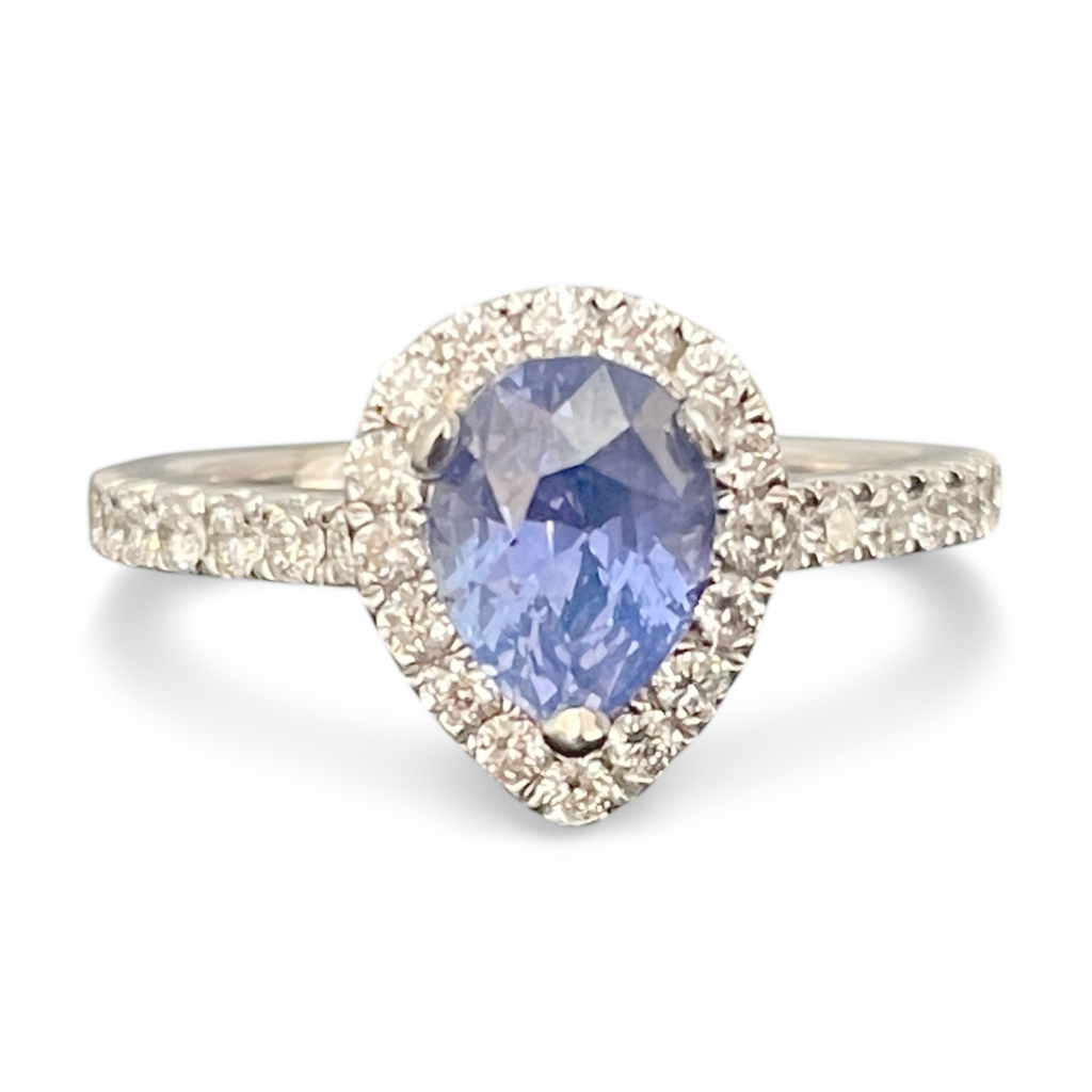 Pear Sapphire Engagement Ring - 18K White Gold