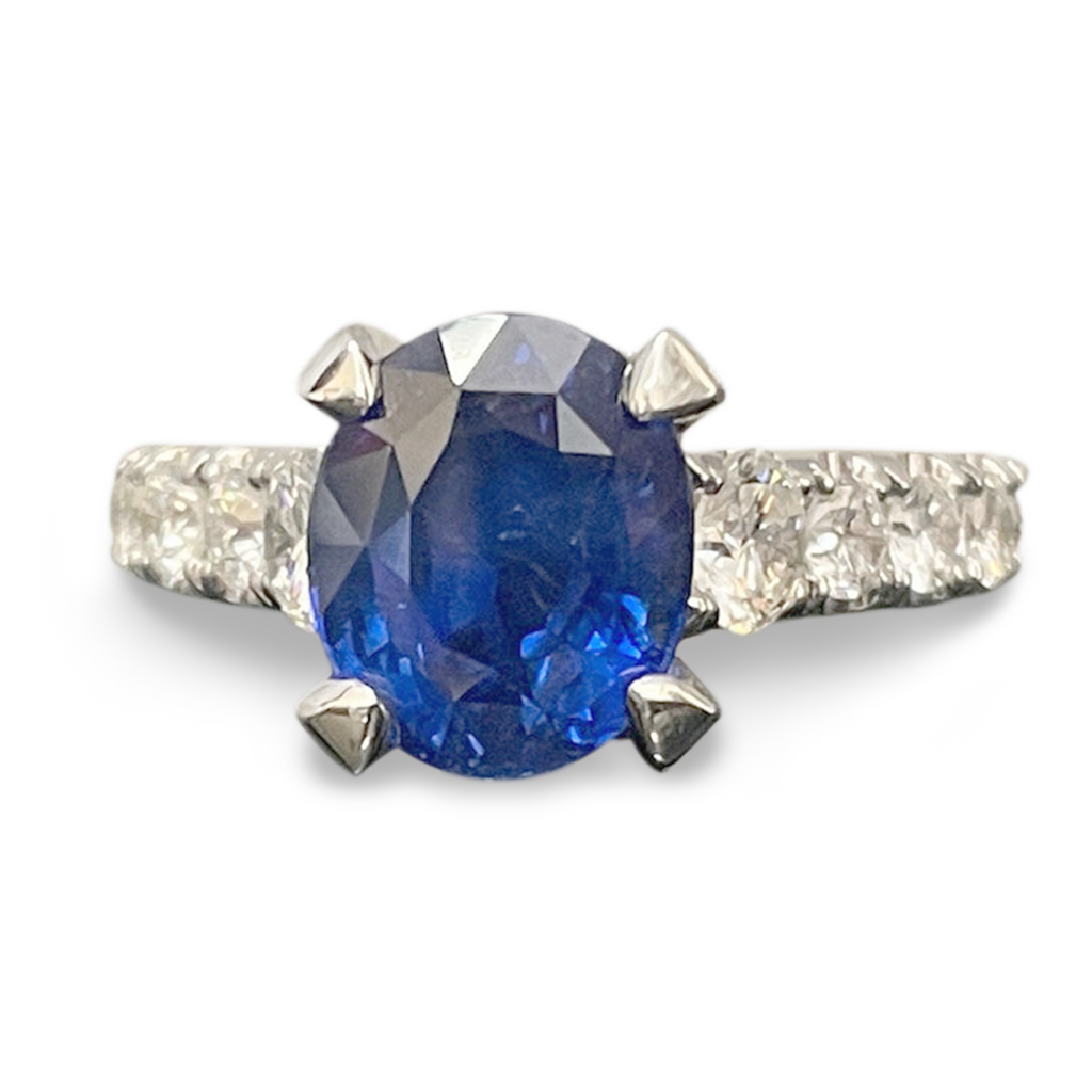 No Heat Sapphire and Diamond Engagement Ring - 18K White Gold