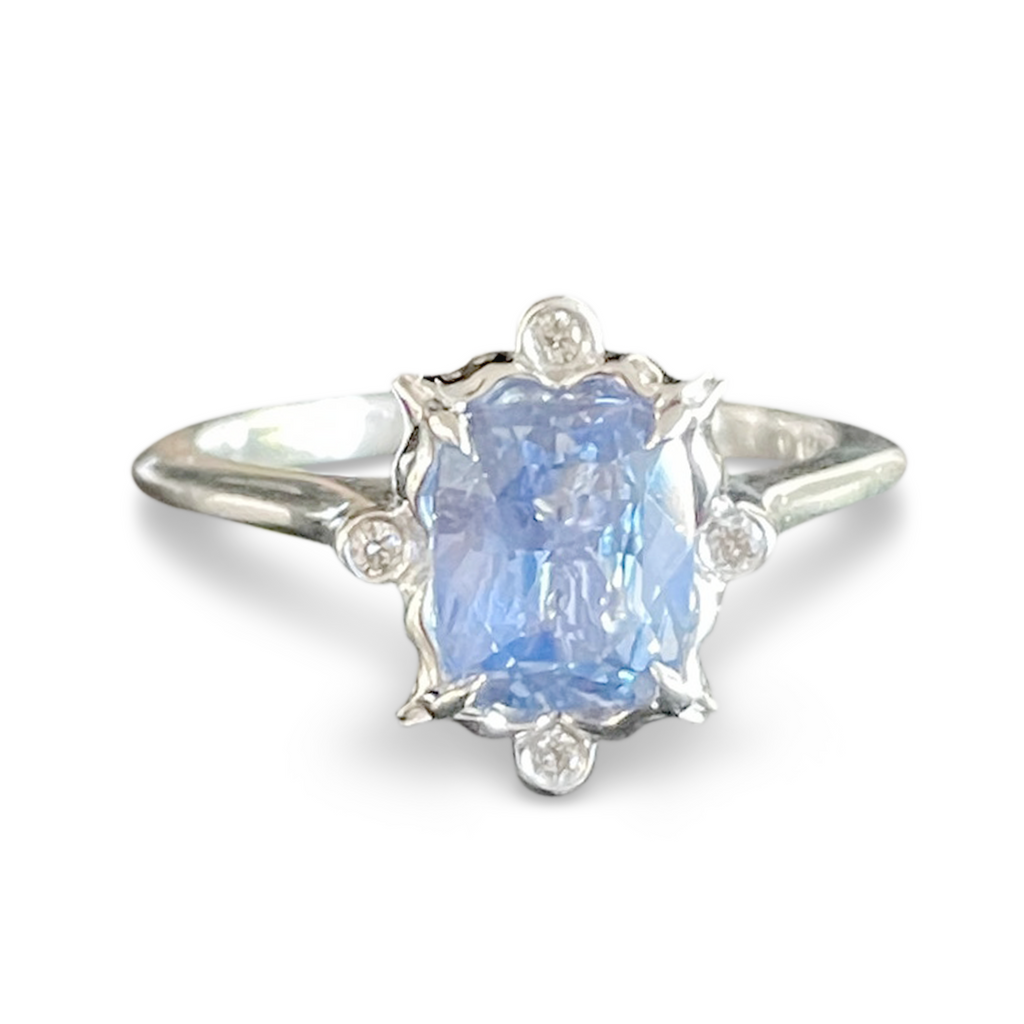 Sapphire Engagement Ring - 14K White Gold