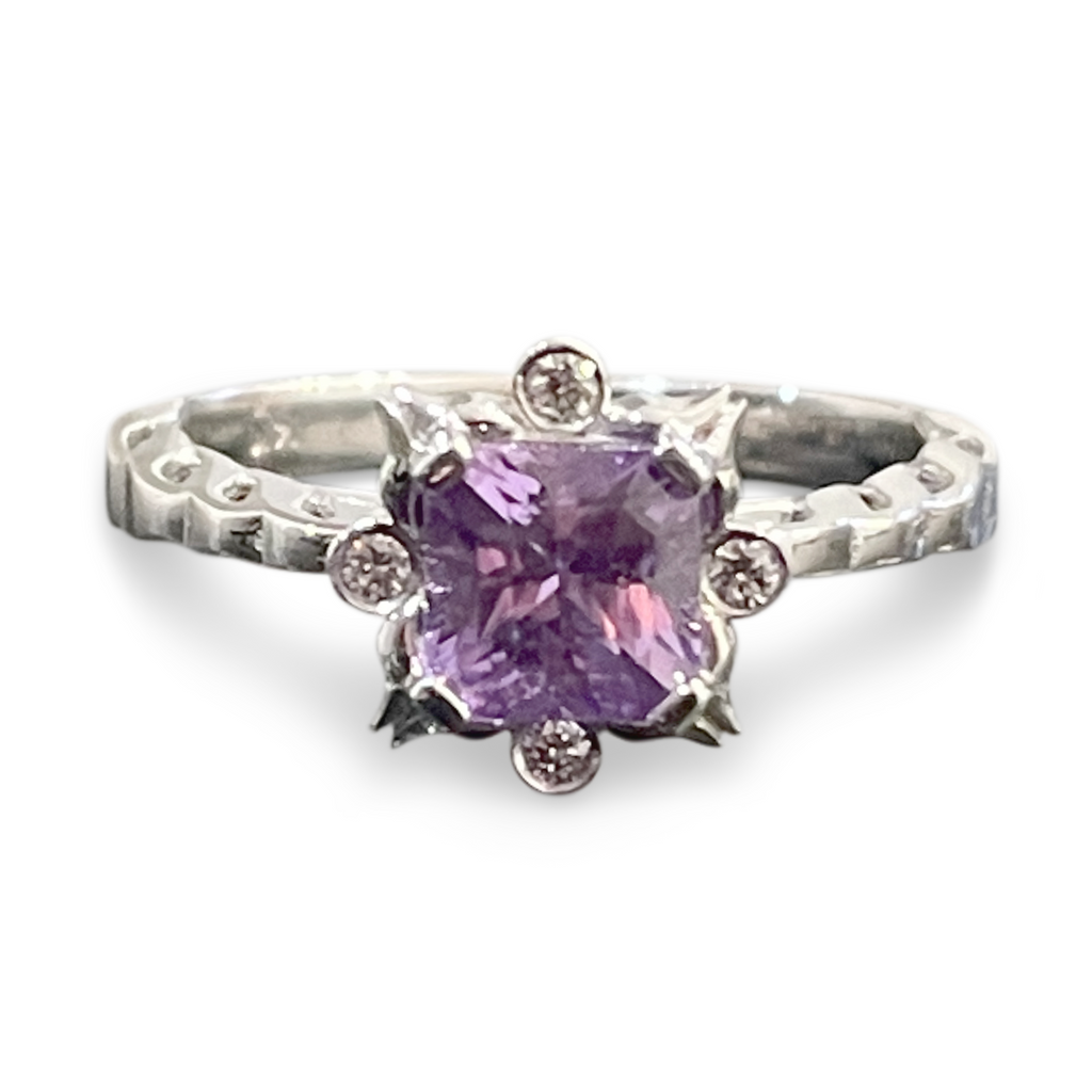 Violet Sapphire Engagement Ring - 14K White Gold