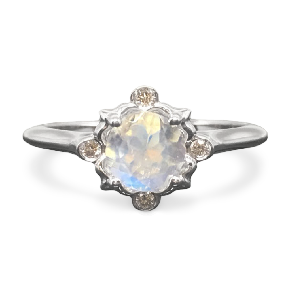 Moonstone Engagement Ring - 14K Round Cut