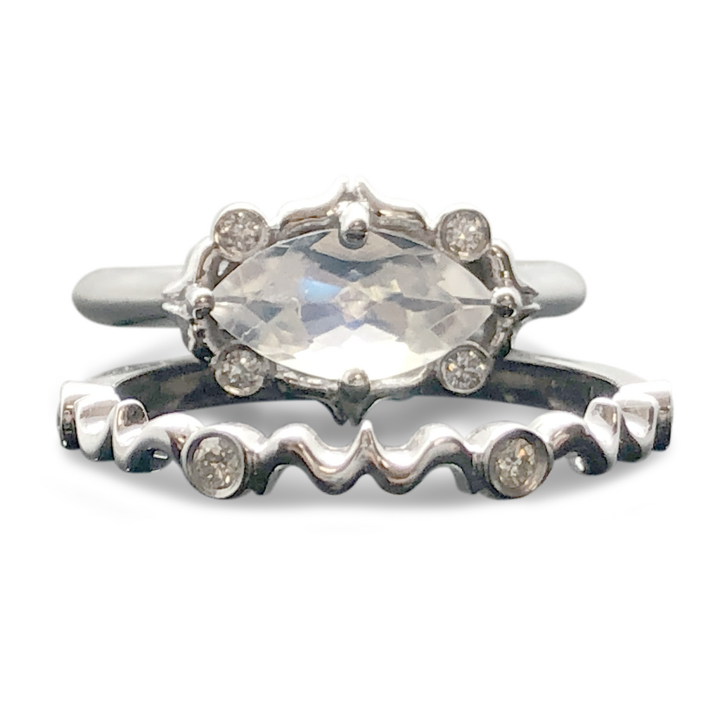 Marquise Moonstone Ring & Bridal Band Set - 14K East West