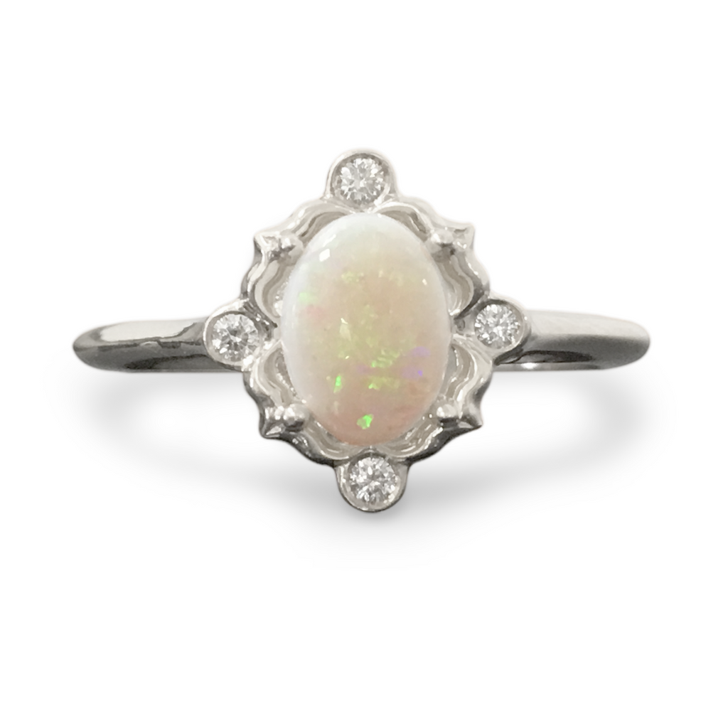 Opal Diamond Engagement Ring - 14K