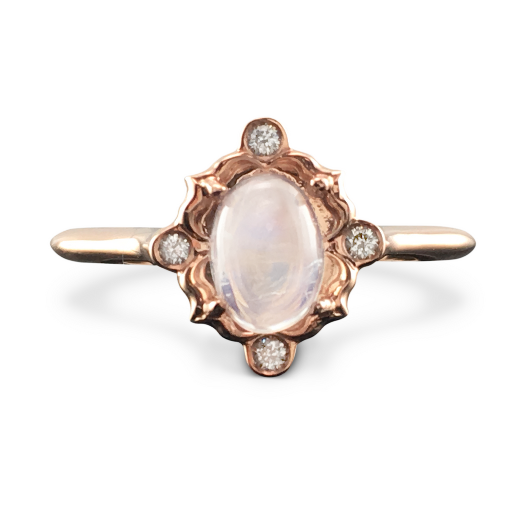 Moonstone Cabochon Engagement Ring - 14K