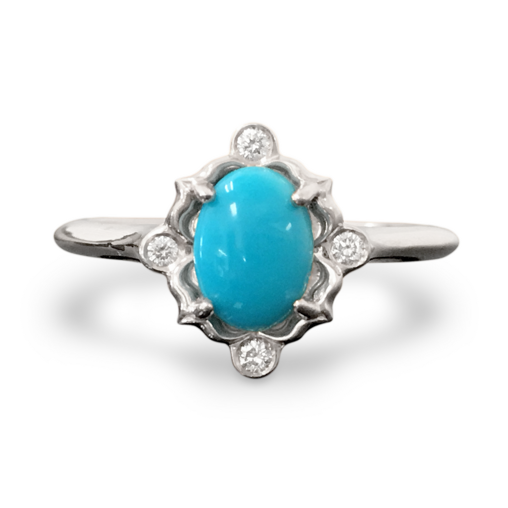 Turquoise & Diamond Engagement Ring - 14K