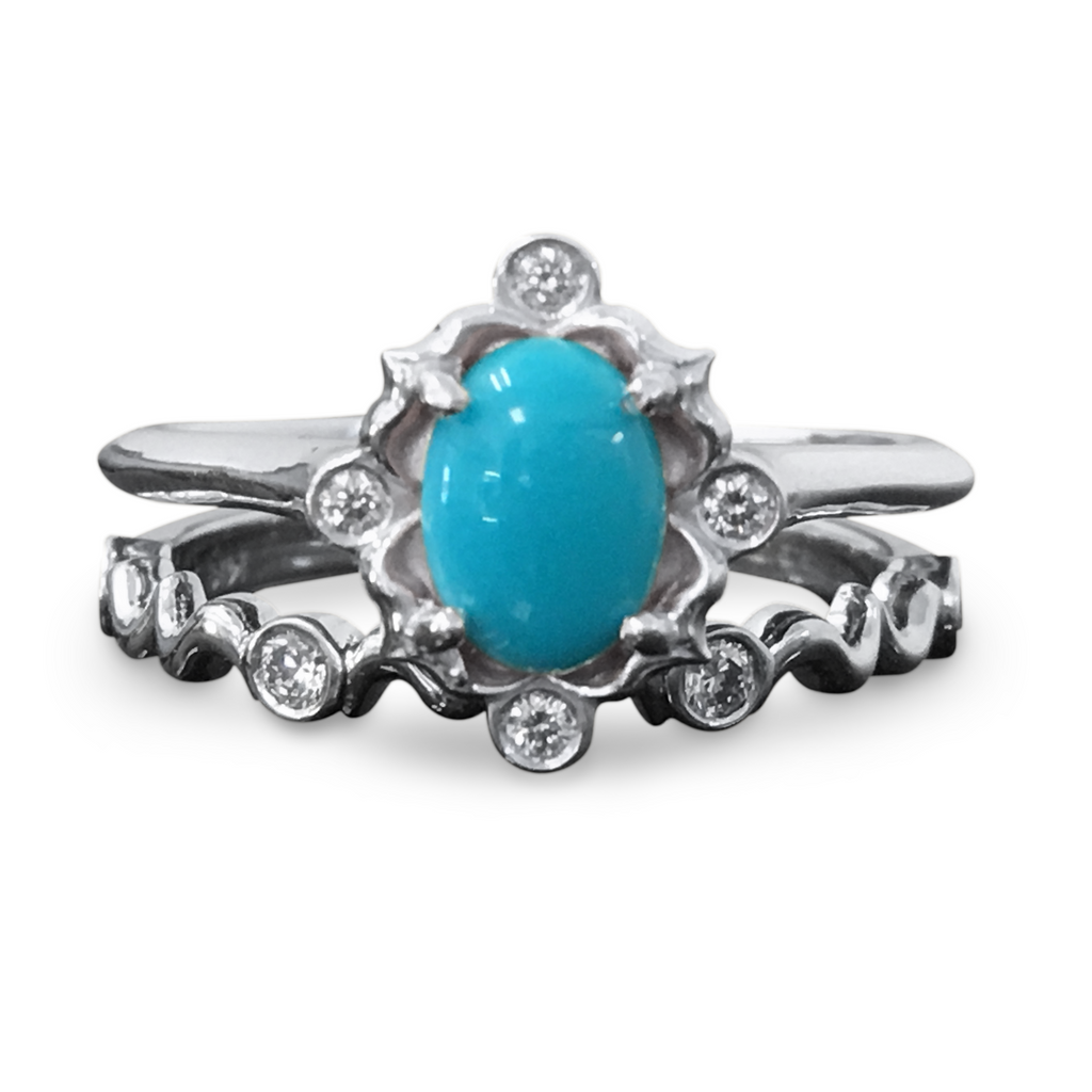 Turquoise Engagement Ring & Bridal Band Set - 14K