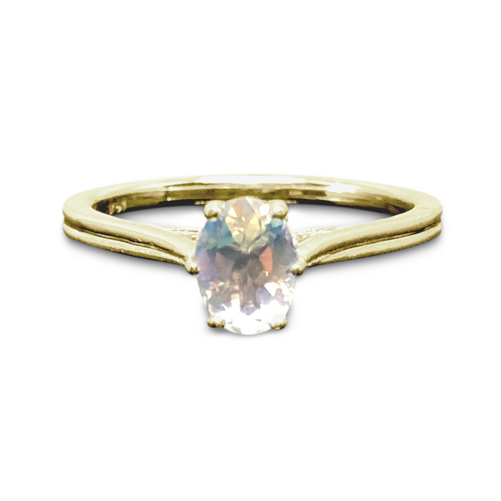 Moonstone Solitaire Engagement Ring - 14K Oval Cut 6 Prong