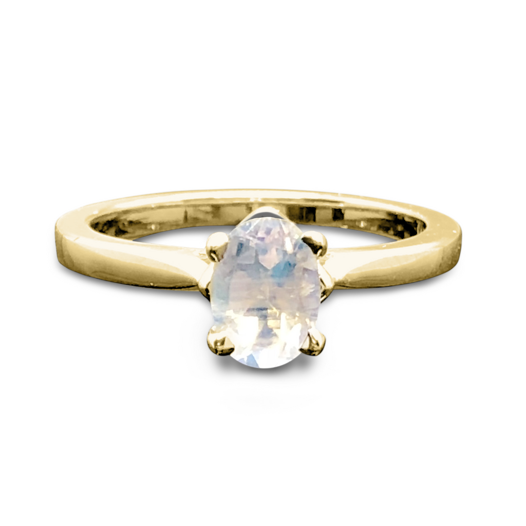 Moonstone Solitaire Ring - 14K Oval Cut 4 Prong