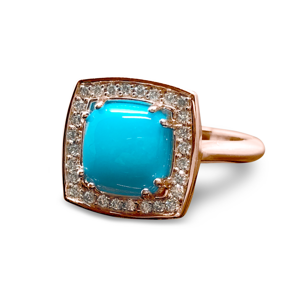 Turquoise Cushion Cut Diamond Halo Ring -14K