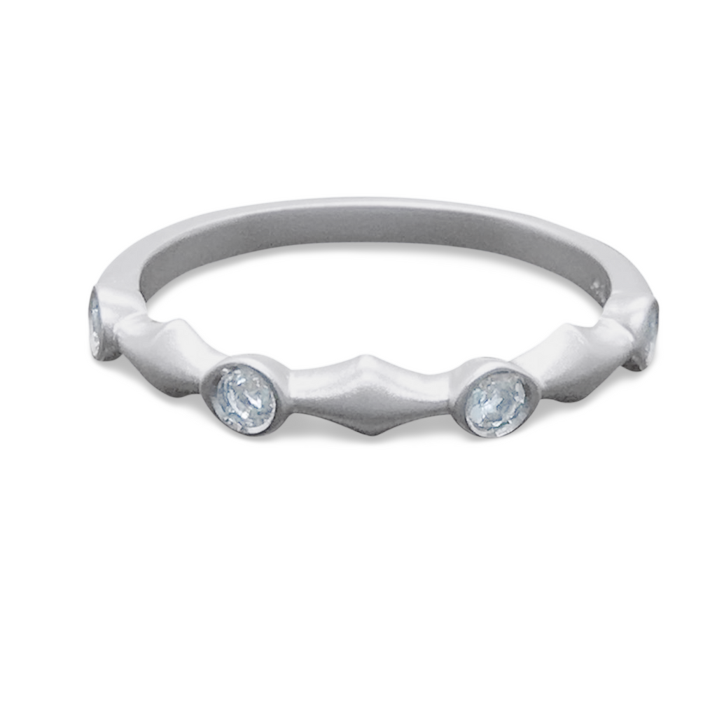 Moonstone Geometric Wedding Band - 14K Stackable Matte