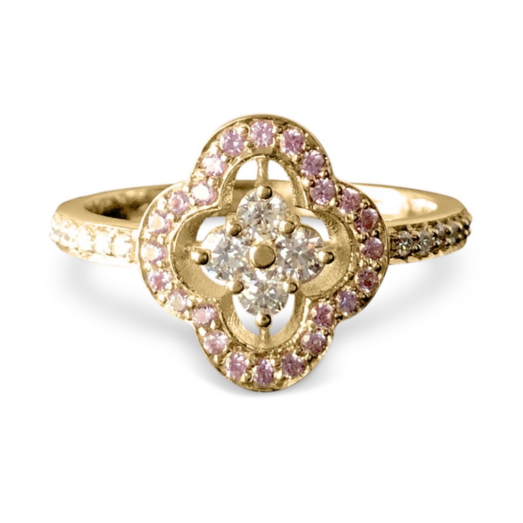 Diamond & Purple Sapphire Clover Ring - 14K