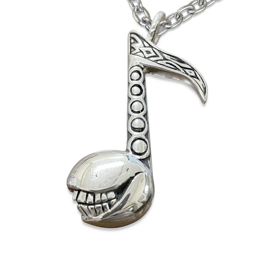 Smiling Music Note Pendant - Sterling Silver