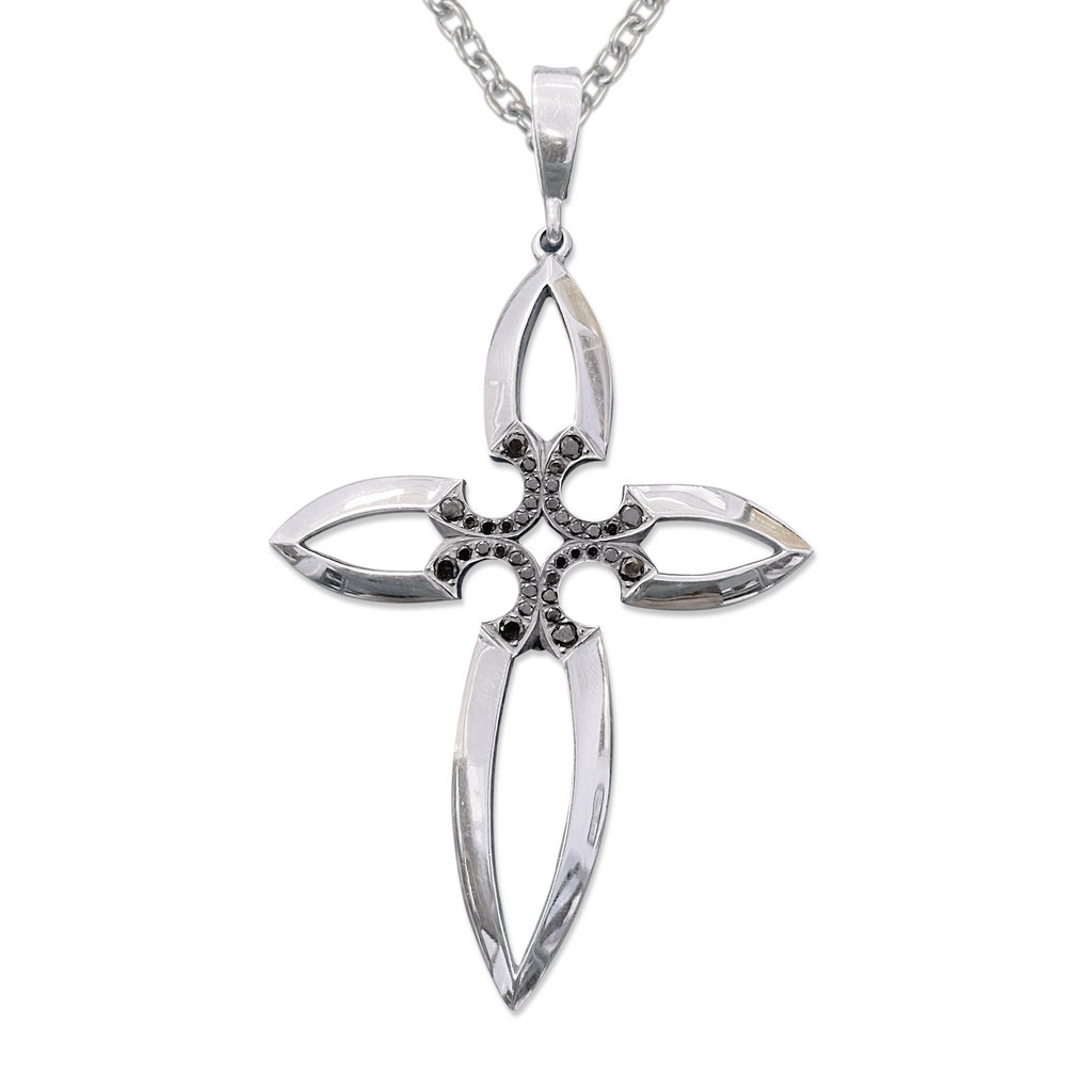 Black Diamond Cross Pendant - Sterling Silver