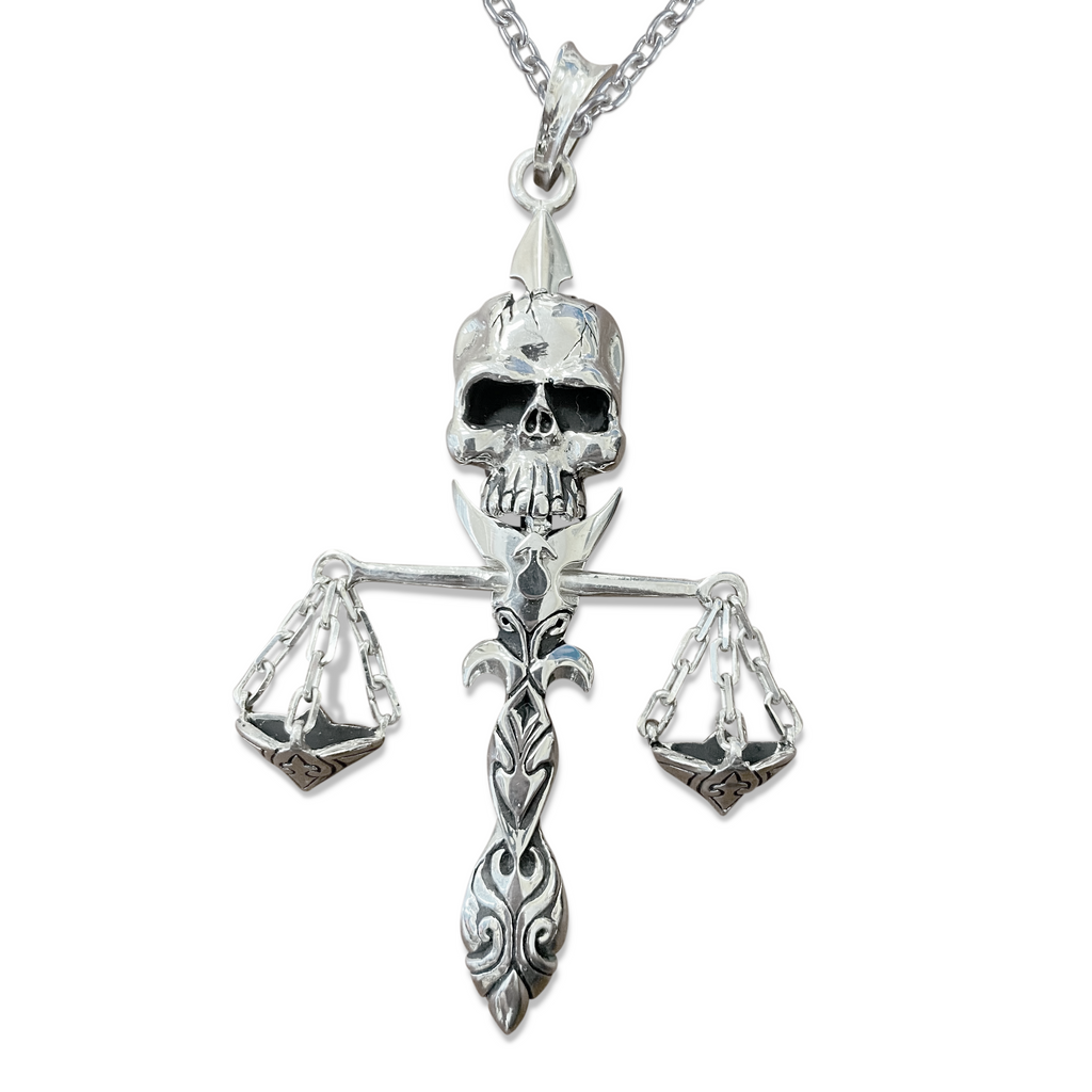 Moveable Scale of Justice Skull Pendant - Sterling Silver