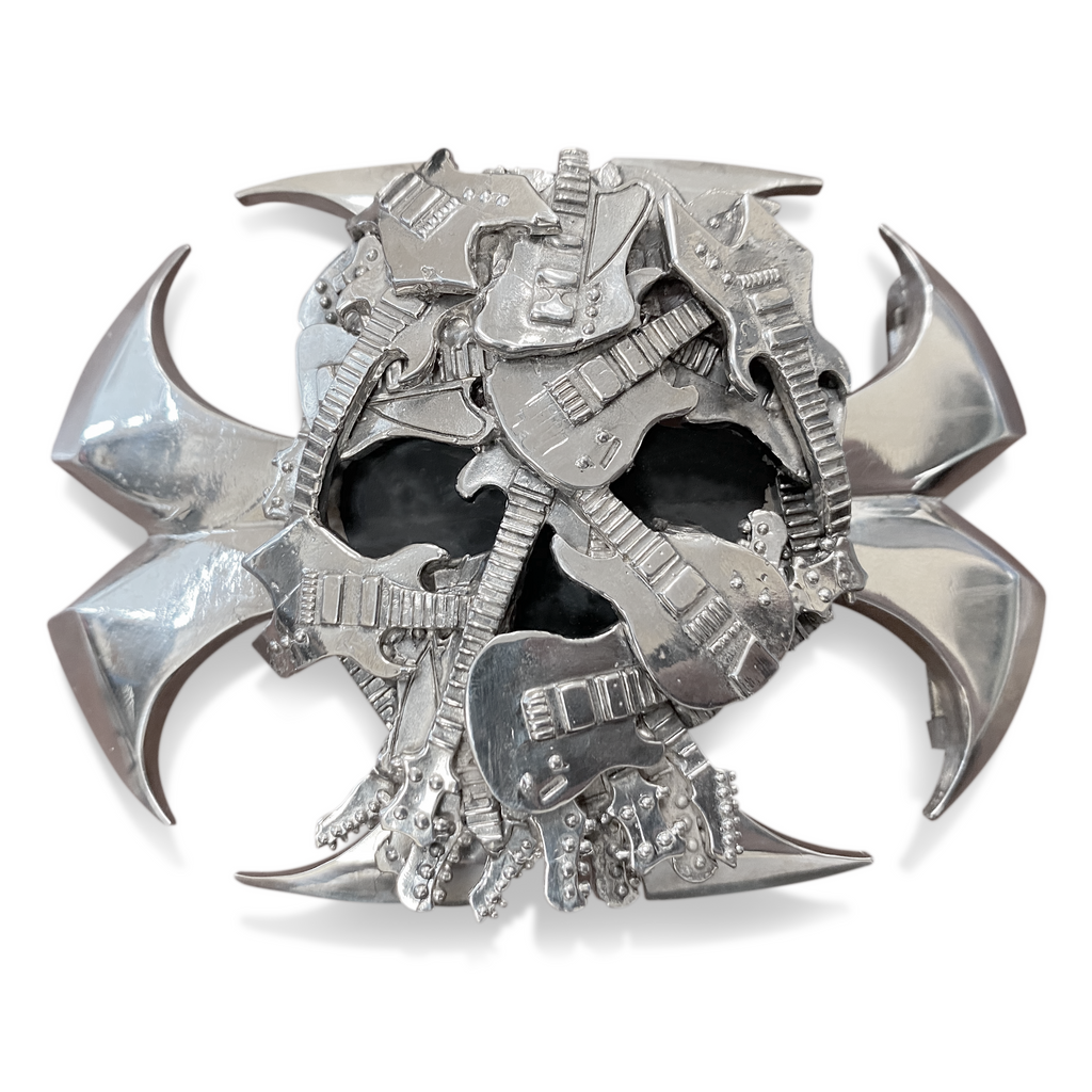 Skull Guitar Belt Buckle - Sterling Silver