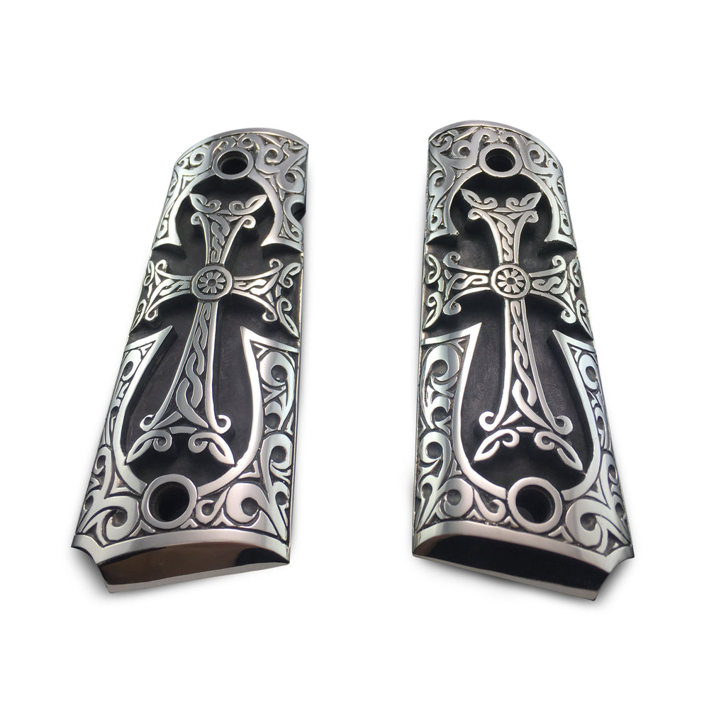 Colt 1911 Detailed Cross Gun Grip - 0.925 Sterling Silver